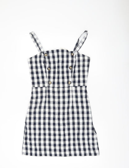 Miss Selfridge Women Black White Check Mini Pinafore Dress Size 10