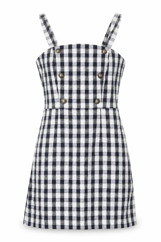 Front view of Miss Selfridge Women Black White Check Mini Pinafore Dress, size 10