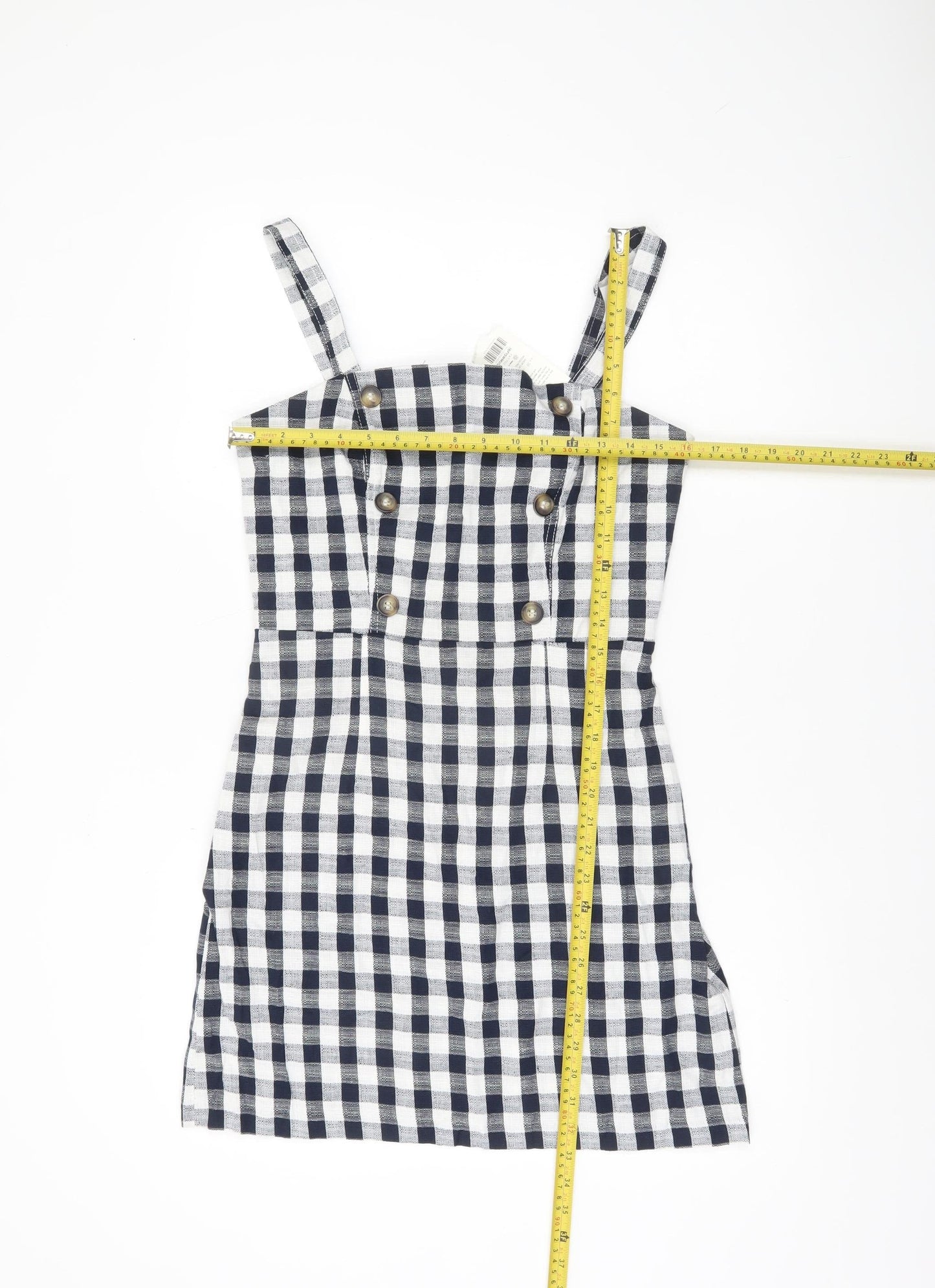 Miss Selfridge Women Black White Check Mini Pinafore Dress Size 10
