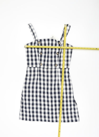 Miss Selfridge Women Black White Check Mini Pinafore Dress Size 10