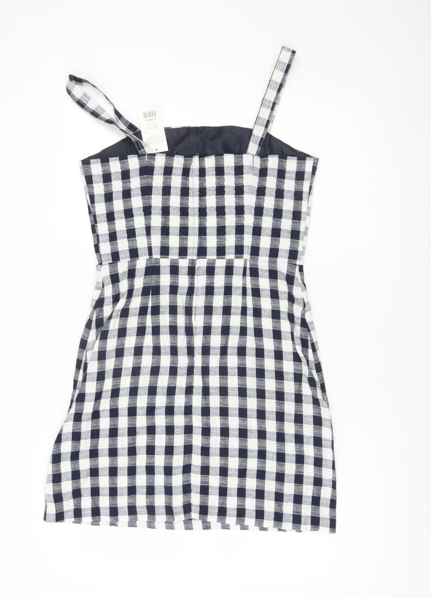 Miss Selfridge Women Black White Check Mini Pinafore Dress Size 10