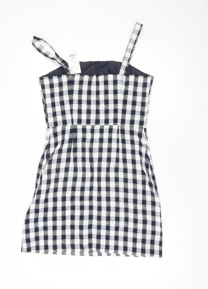 Miss Selfridge Women Black White Check Mini Pinafore Dress Size 10