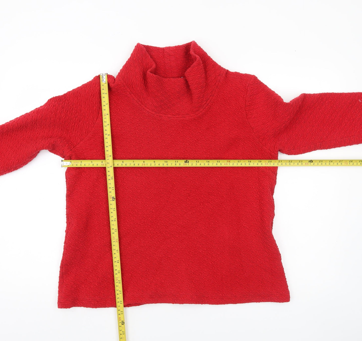 Adini Women Red Long Sleeve Tunic Roll Neck Cotton Blend Blouse L