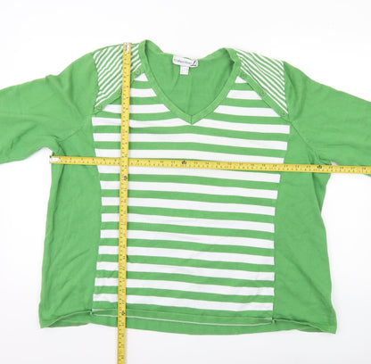 Collection L Women’s Green Striped V-Neck Cotton Jumper Size 28
