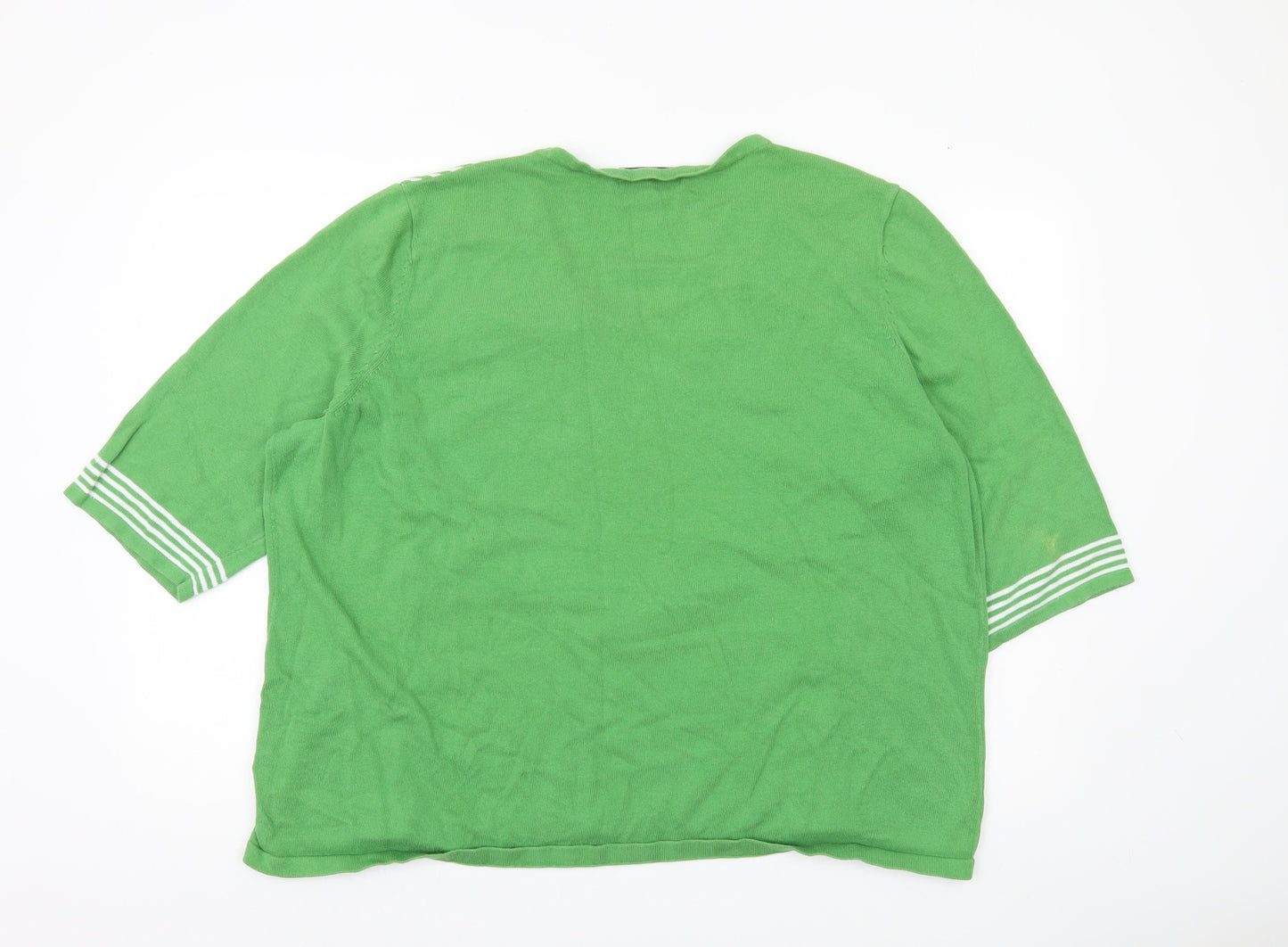Collection L Women’s Green Striped V-Neck Cotton Jumper Size 28