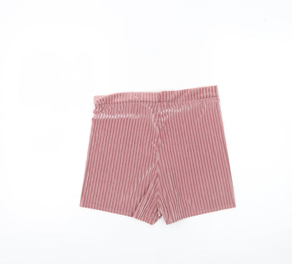 PrettyLittleThing Womens Pink Striped Velvet Shorts UK 10