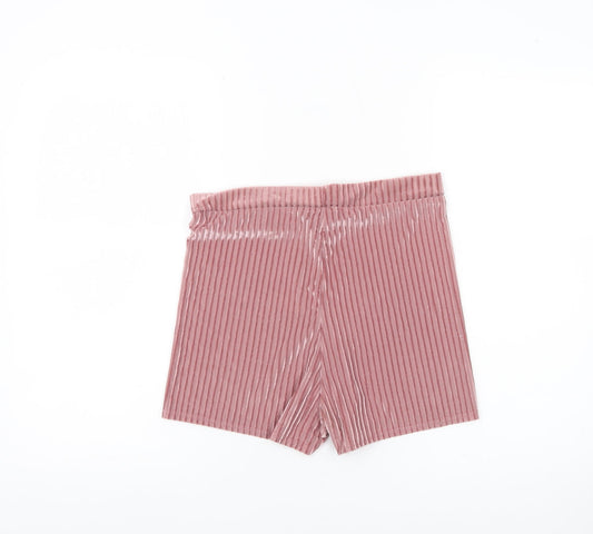 PrettyLittleThing Womens Pink Striped Velvet Shorts UK 10
