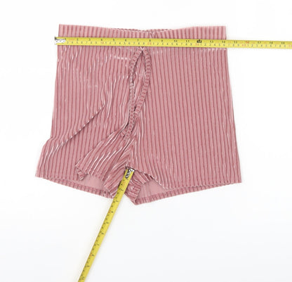 PrettyLittleThing Womens Pink Striped Velvet Shorts UK 10