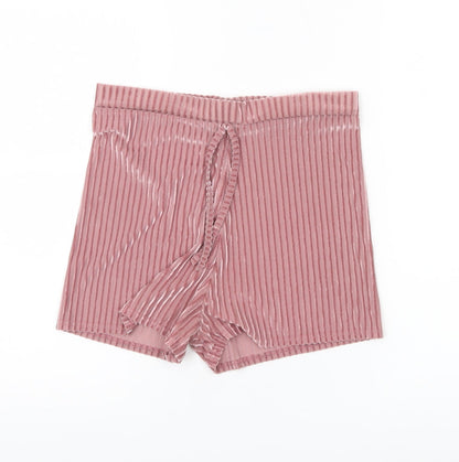 PrettyLittleThing Womens Pink Striped Velvet Shorts UK 10