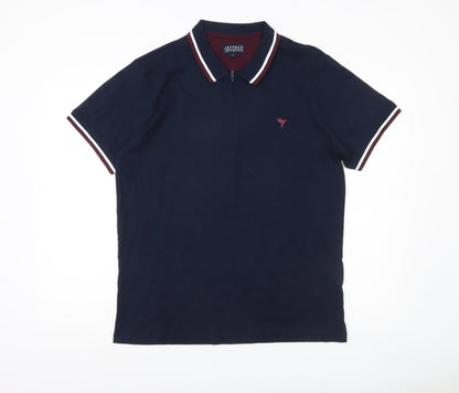 Jeff Banks Men’s Blue Polo Shirt L Cotton Short Sleeve Zip Collar