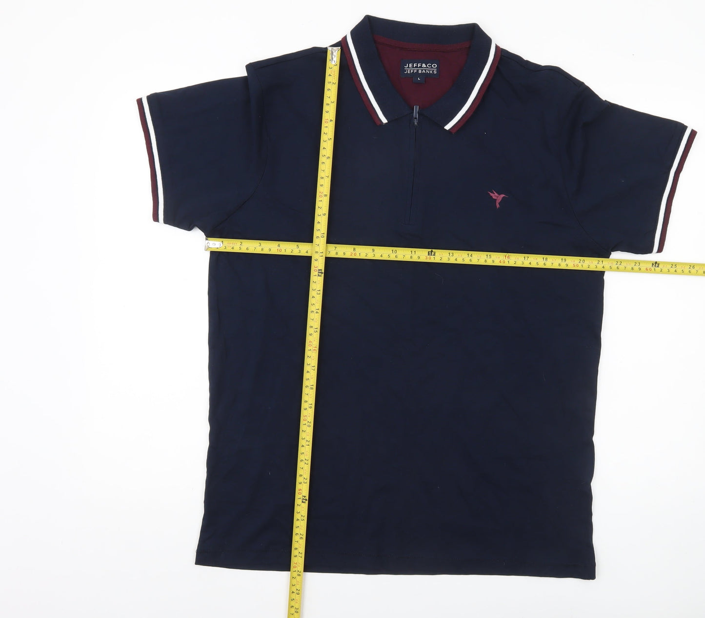 Jeff Banks Men’s Blue Polo Shirt L Cotton Short Sleeve Zip Collar