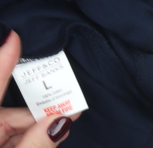 Jeff Banks Men’s Blue Polo Shirt L Cotton Short Sleeve Zip Collar