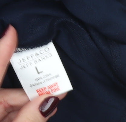 Jeff Banks Men’s Blue Polo Shirt L Cotton Short Sleeve Zip Collar