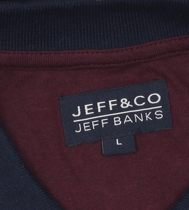 Jeff Banks Men’s Blue Polo Shirt L Cotton Short Sleeve Zip Collar