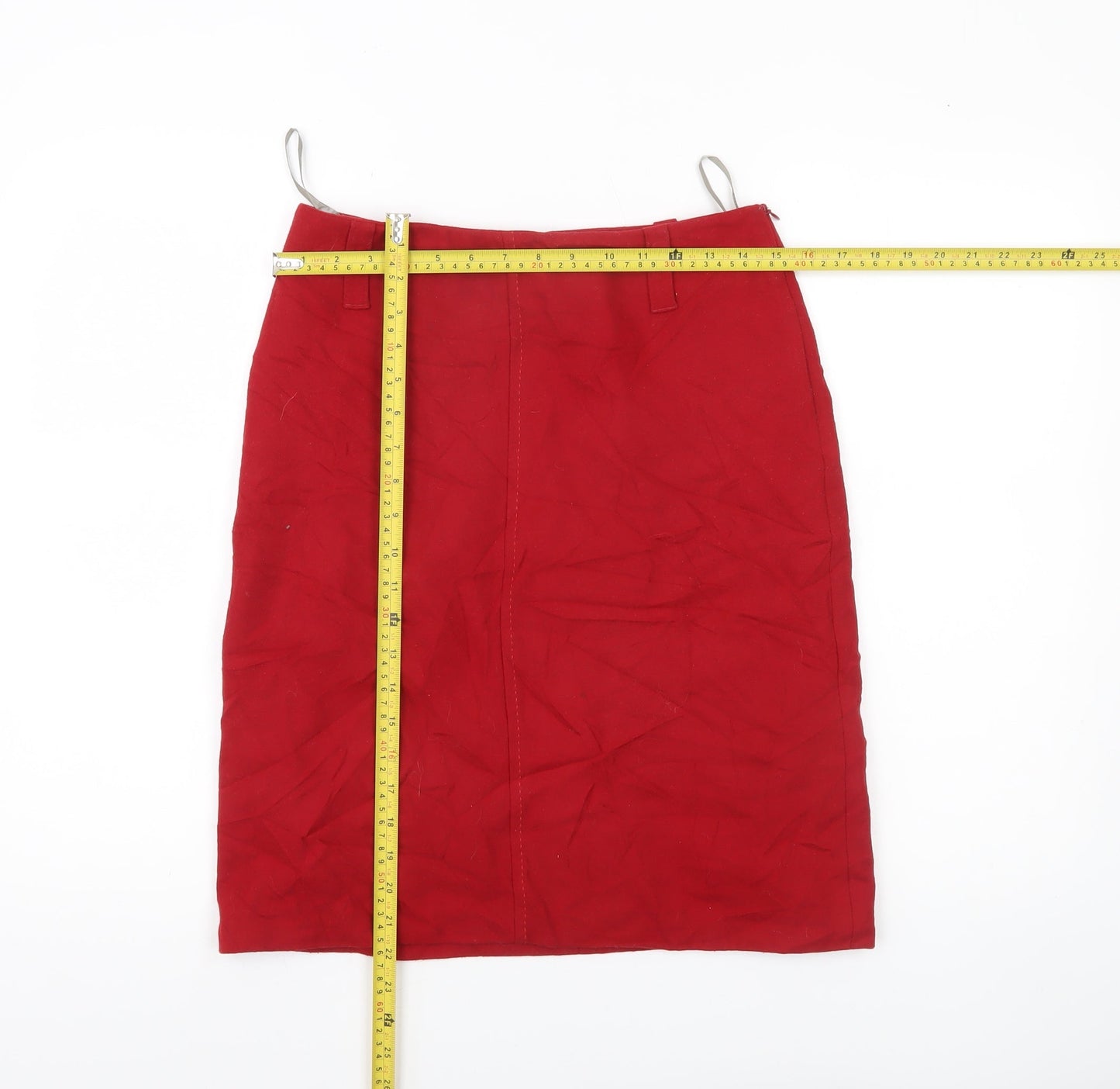 River Island Women's Red Wool Pencil Skirt Size 10 Knee Length