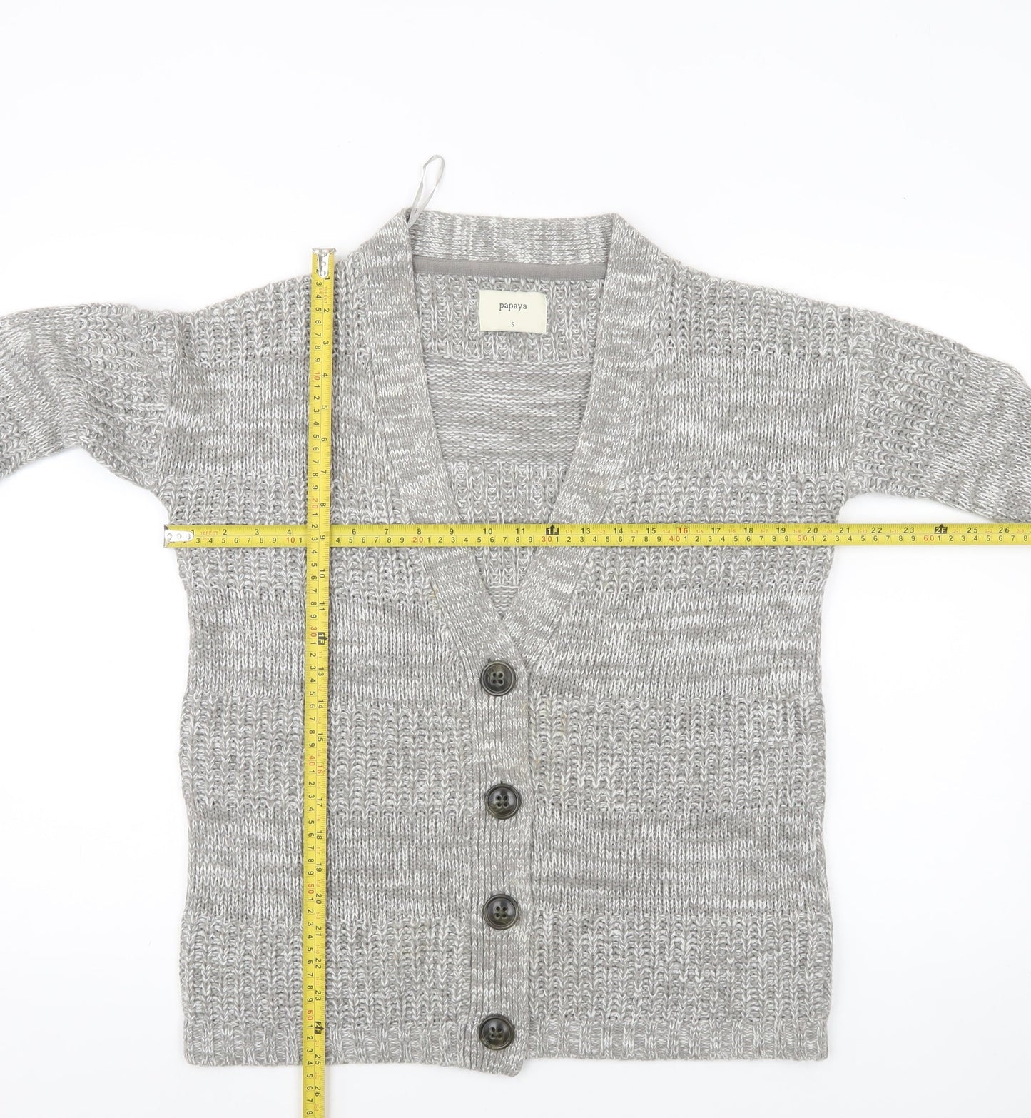 Papaya Women’s Grey Chunky Knit V-Neck Cardigan Size S