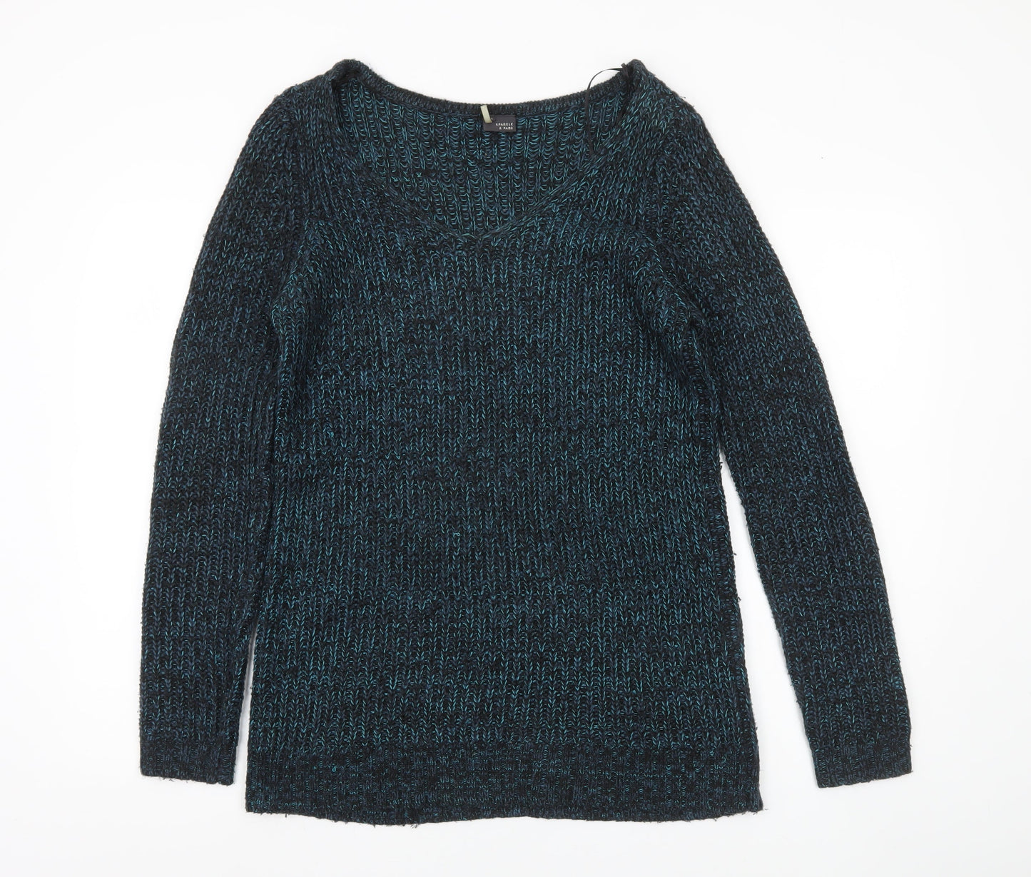 Sparkle & Fade Womens Blue Scoop Neck Chunky Knit Jumper Size S