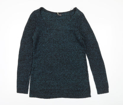 Sparkle & Fade Womens Blue Scoop Neck Chunky Knit Jumper Size S