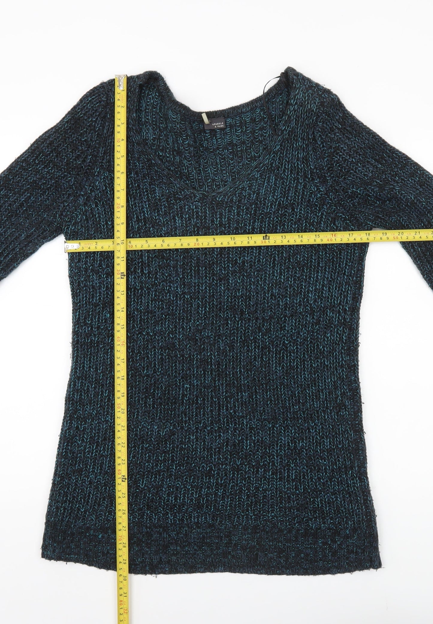 Sparkle & Fade Womens Blue Scoop Neck Chunky Knit Jumper Size S