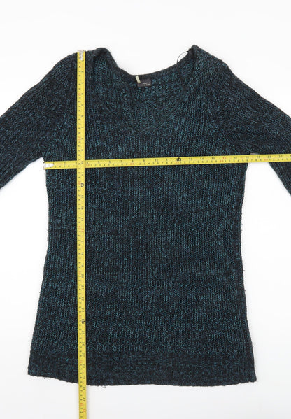 Sparkle & Fade Womens Blue Scoop Neck Chunky Knit Jumper Size S