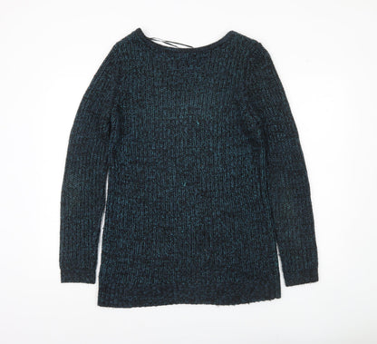 Sparkle & Fade Womens Blue Scoop Neck Chunky Knit Jumper Size S