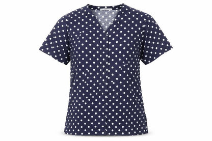 Design Essentials Womens Blue Polka Dot Shirt S Short Sleeve Button-Up