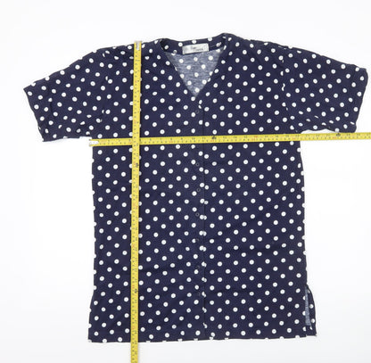 Design Essentials Womens Blue Polka Dot Shirt S Short Sleeve Button-Up