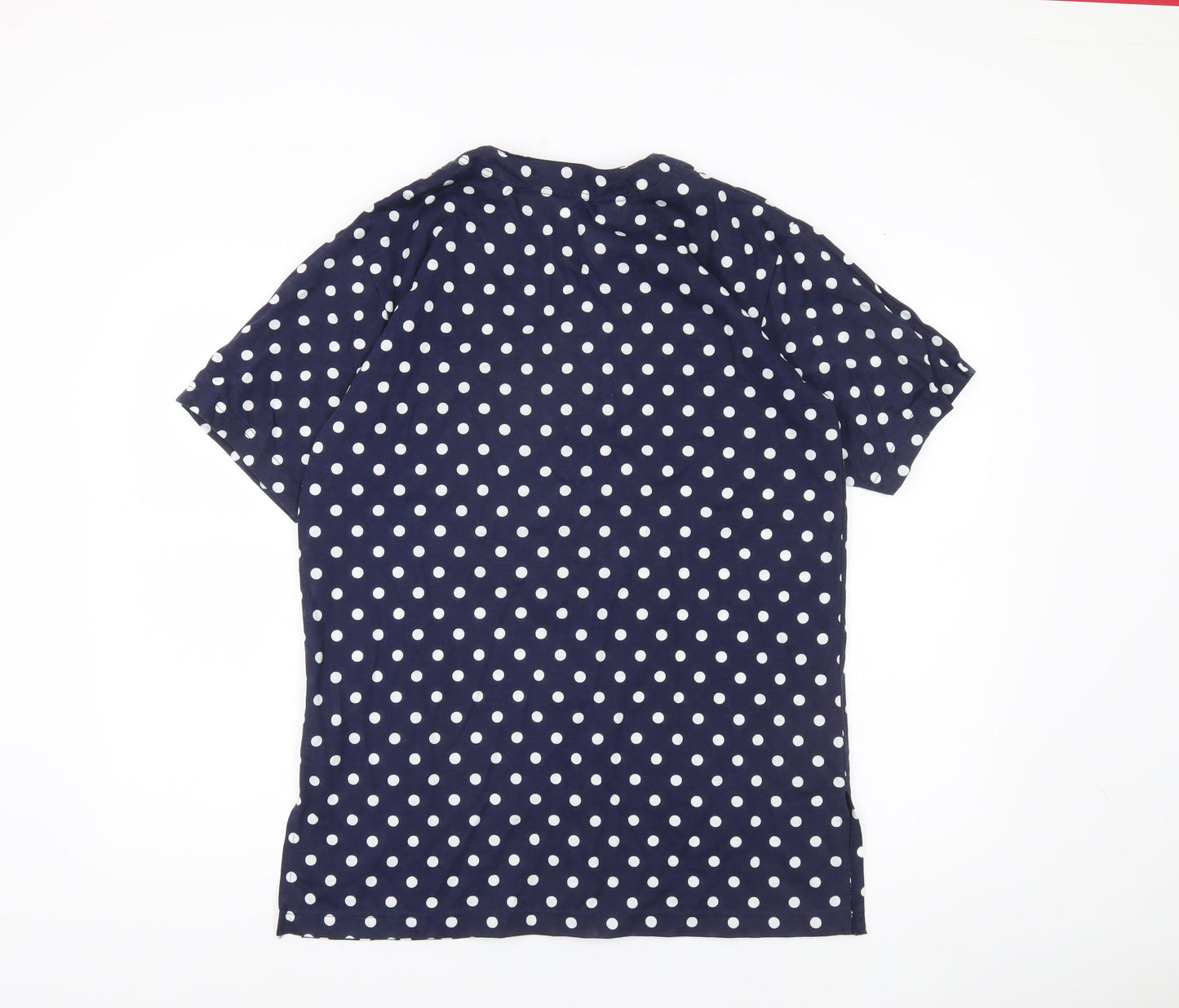 Design Essentials Womens Blue Polka Dot Shirt S Short Sleeve Button-Up