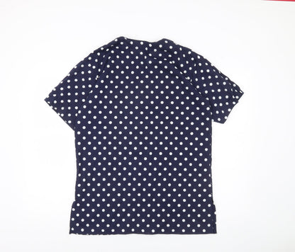 Design Essentials Womens Blue Polka Dot Shirt S Short Sleeve Button-Up