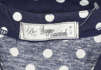 Design Essentials Womens Blue Polka Dot Shirt S Short Sleeve Button-Up