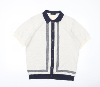 F&F Men’s Ivory XL Collared Short Sleeve Button Cardigan