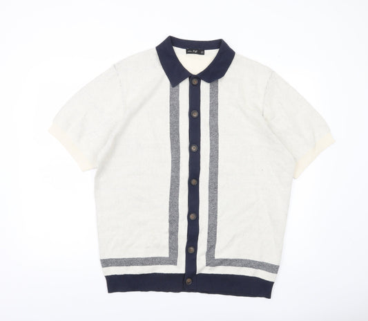 F&F Men’s Ivory XL Collared Short Sleeve Button Cardigan