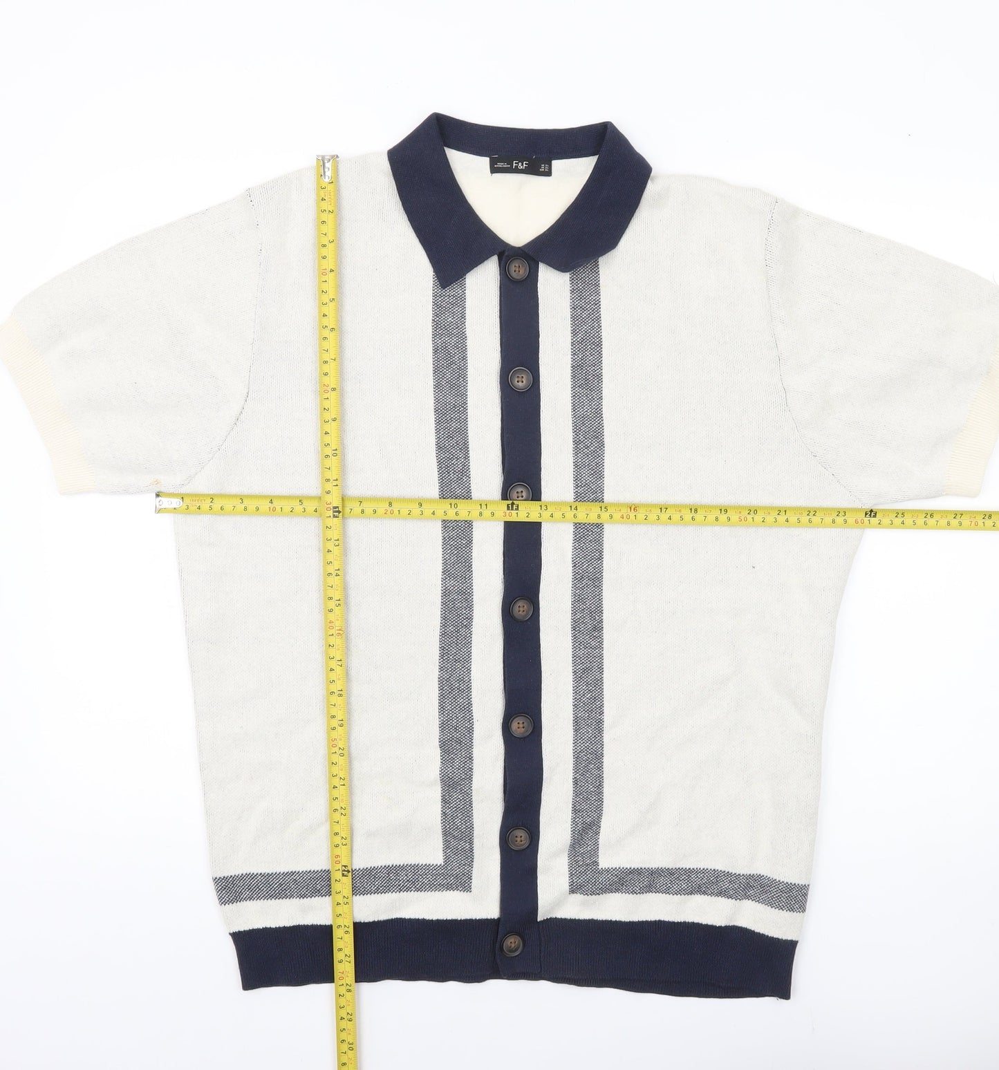 F&F Men’s Ivory XL Collared Short Sleeve Button Cardigan