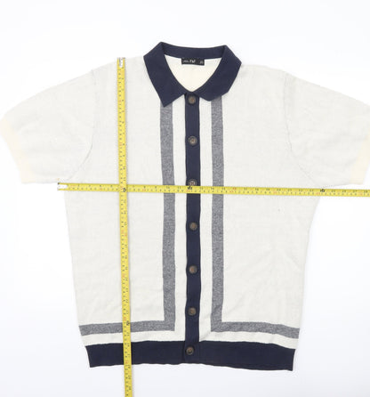 F&F Men’s Ivory XL Collared Short Sleeve Button Cardigan