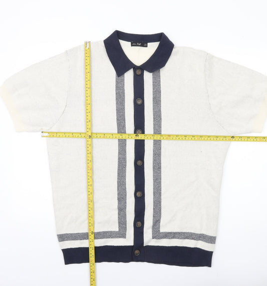 F&F Men’s Ivory XL Collared Short Sleeve Button Cardigan