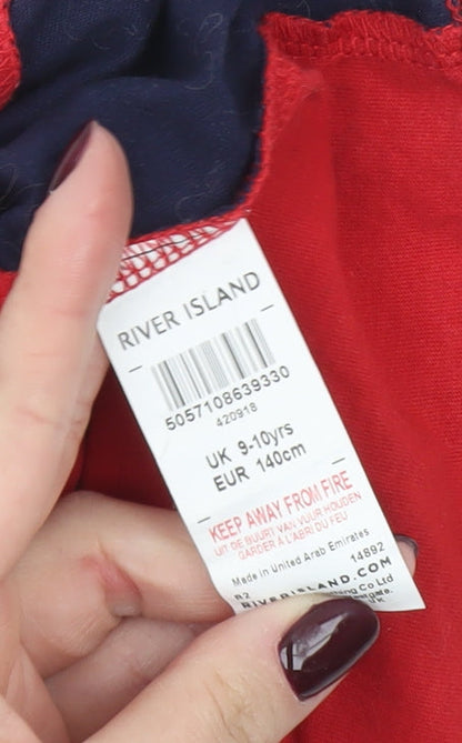 River Island Boys Red Blue White Colourblock T-Shirt 9-10 Years