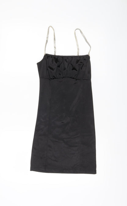 Motel Womens Black XS Bodycon Short Dress Rhinestone Strap
