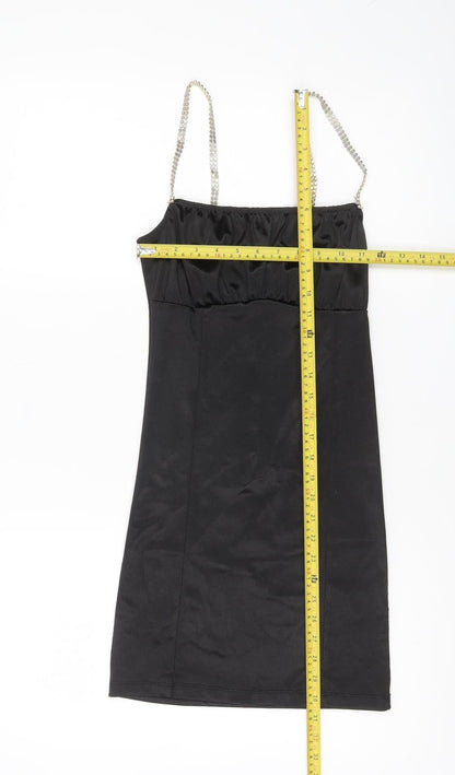Motel Womens Black XS Bodycon Short Dress Rhinestone Strap