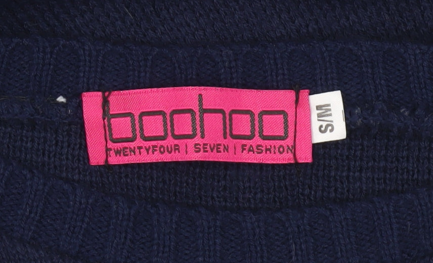 Boohoo Womens Blue S Pullover Jumper Ski Slogan Crew Neck Winter Casual