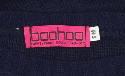 Boohoo Womens Blue S Pullover Jumper Ski Slogan Crew Neck Winter Casual