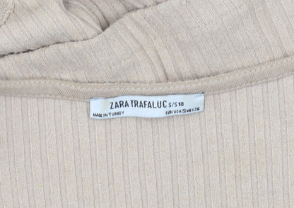 Zara Trafaluc Women’s Beige Cropped Tank Top Size 8 Sleeveless Tie Front