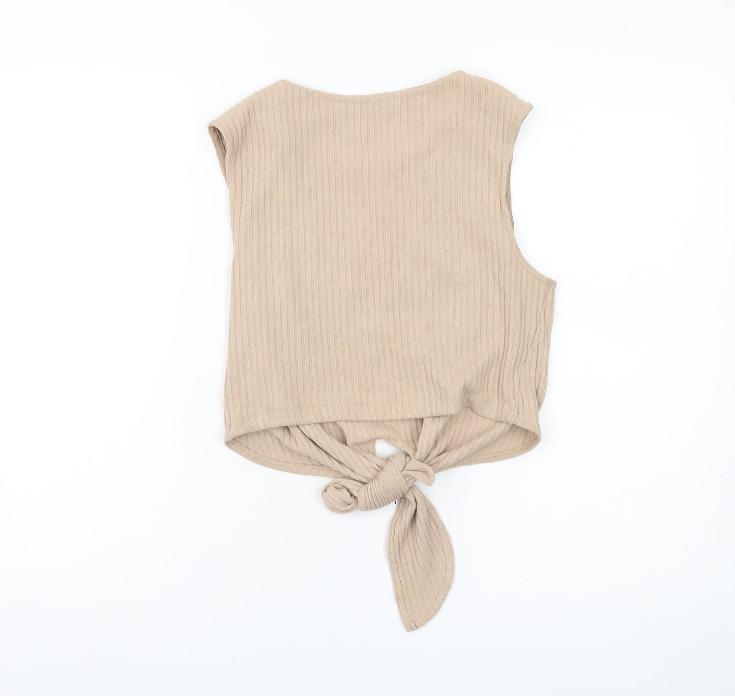 Zara Trafaluc Women’s Beige Cropped Tank Top Size 8 Sleeveless Tie Front