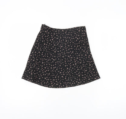 H&M Divided Womens Black Floral A-Line Skirt Size 6
