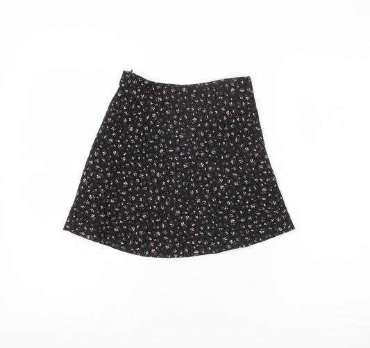 H&M Divided Womens Black Floral A-Line Skirt Size 6