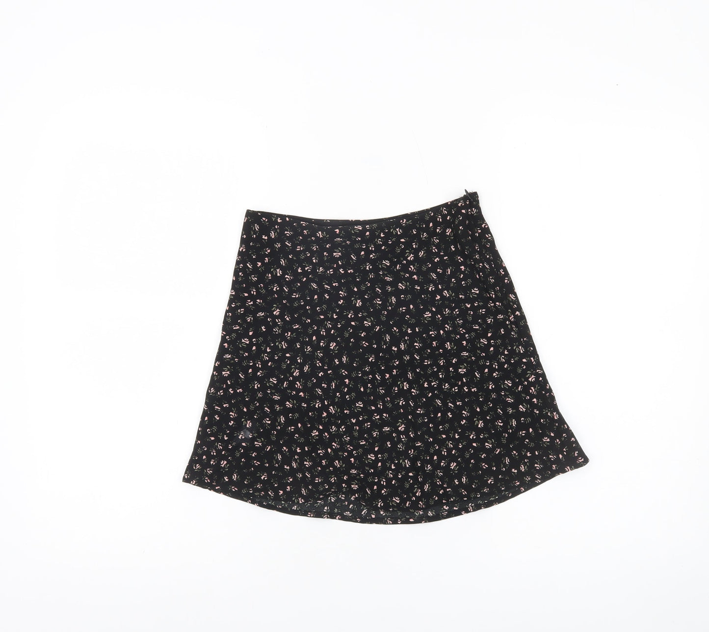 H&M Divided Womens Black Floral A-Line Skirt Size 6