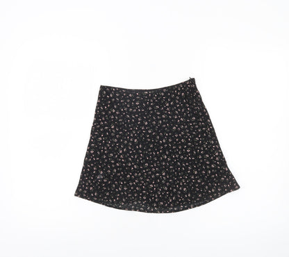 H&M Divided Womens Black Floral A-Line Skirt Size 6