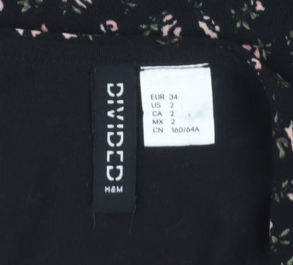 H&M Divided Womens Black Floral A-Line Skirt Size 6