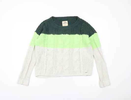 Hollister Womens Green White Cable Knit Pullover Jumper Size M