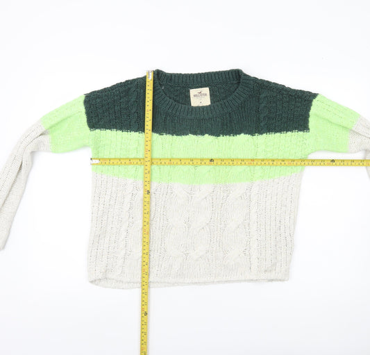 Hollister Womens Green White Cable Knit Pullover Jumper Size M
