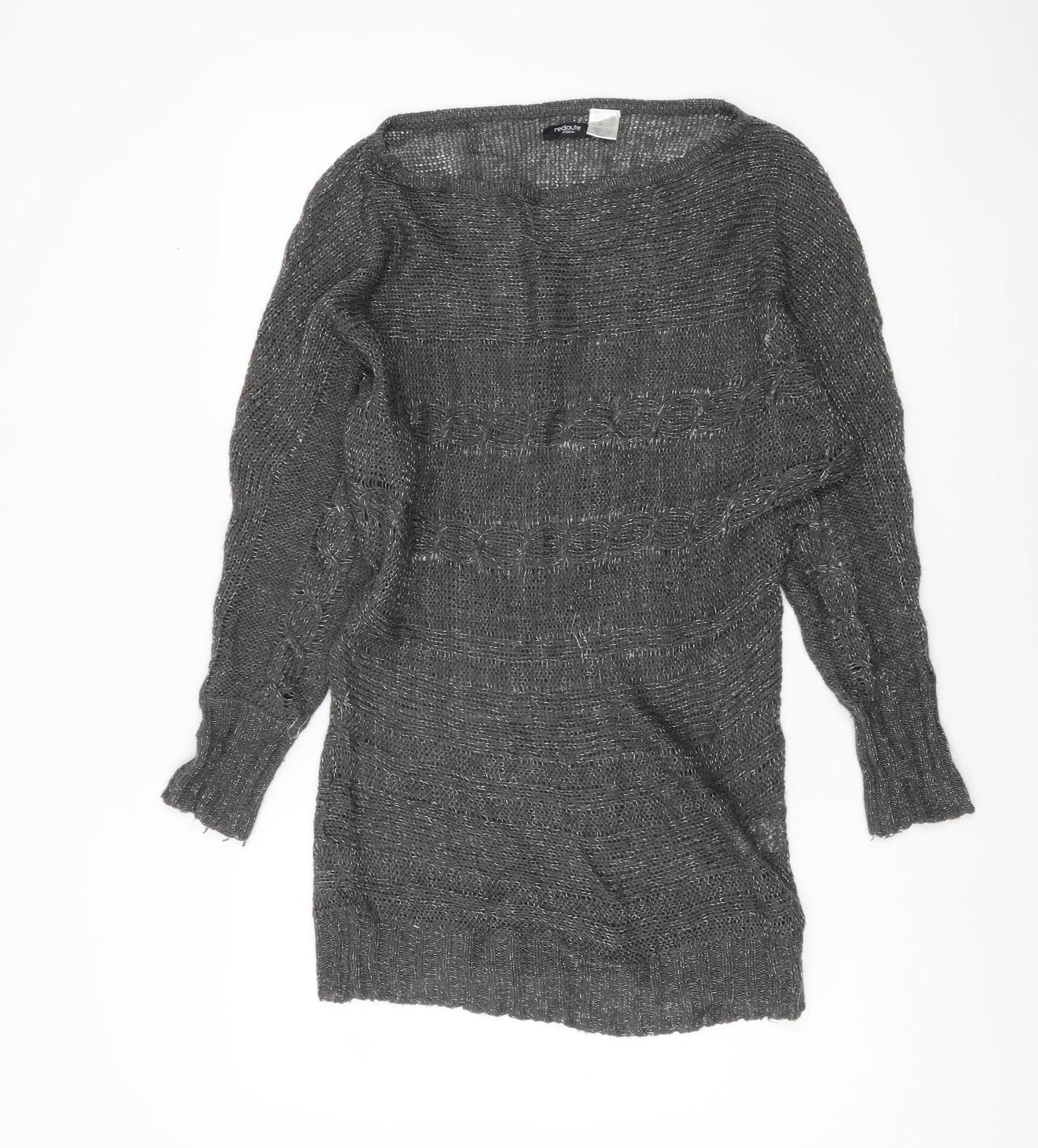Redoute Women’s Grey Metallic Knit Jumper Size 8 Scoop Neck Pullover
